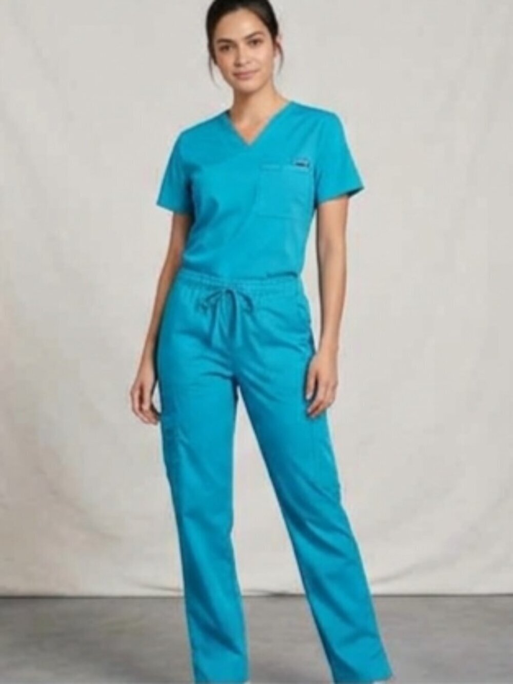 NWT Size L Cherokee Workwear Originals Modern Classic Teal Drawstring Cargo Pant